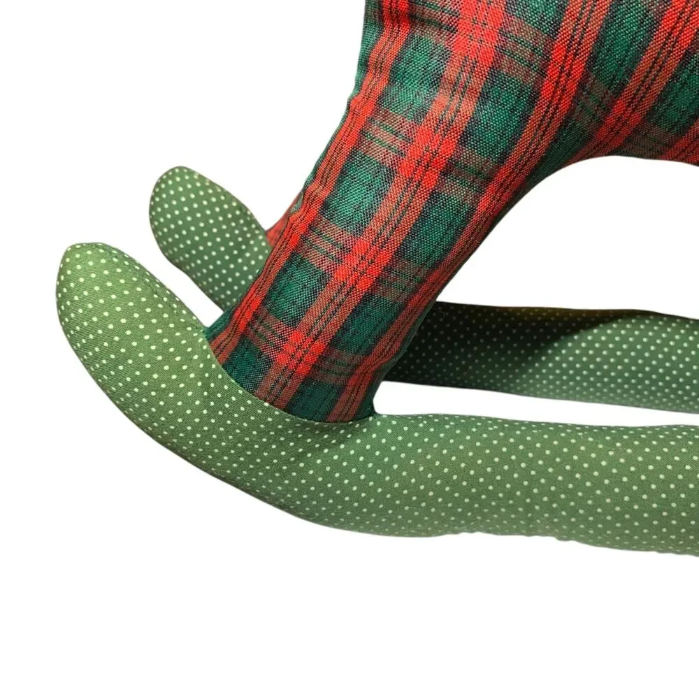 Vintage Handmade Red Green Plaid Rocking Horse Plush Christmas Holiday Stuffed